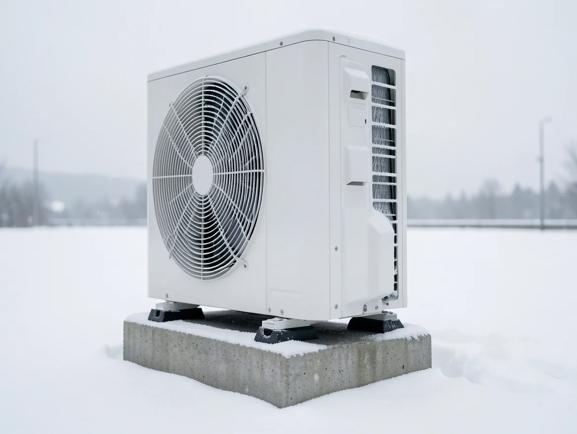 Givre sur l'échangeur d'une unité extérieure de pompe à chaleur
