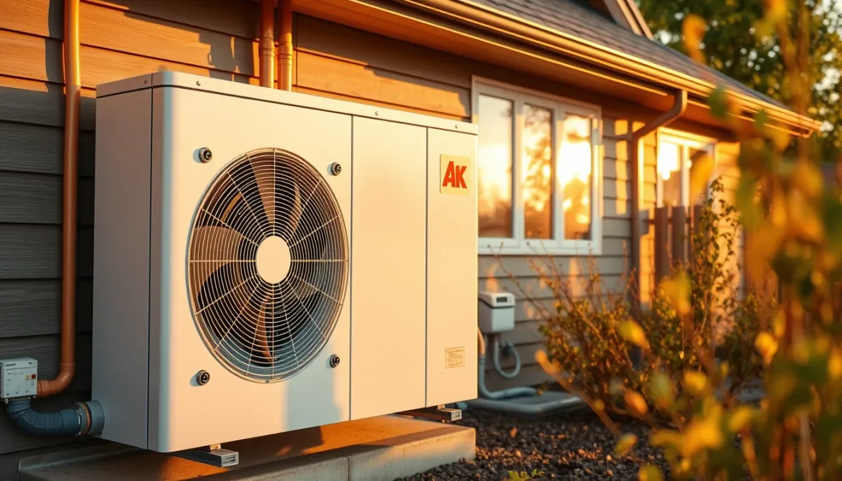 Pompe à chaleur air/eau installée à l'extérieur d'une maison, alternative à la chaudière fioul