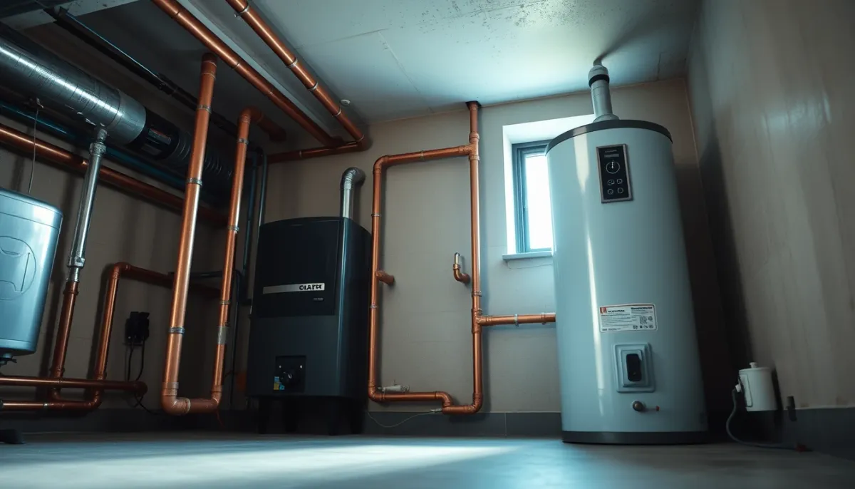 Installation de plomberie dans un local technique avec chauffe-eau thermodynamique