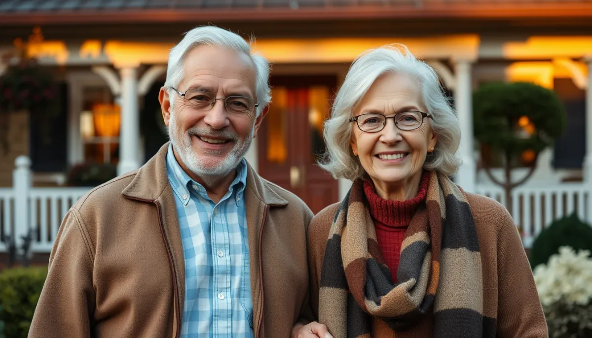 Couple de propriétaires satisfaits devant leur maison