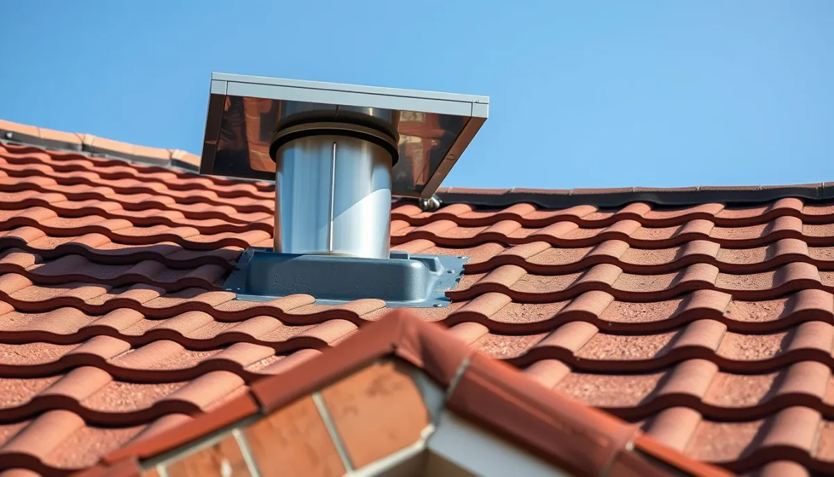 Conduit de poêle à granulés en inox double paroi dépassant du toit