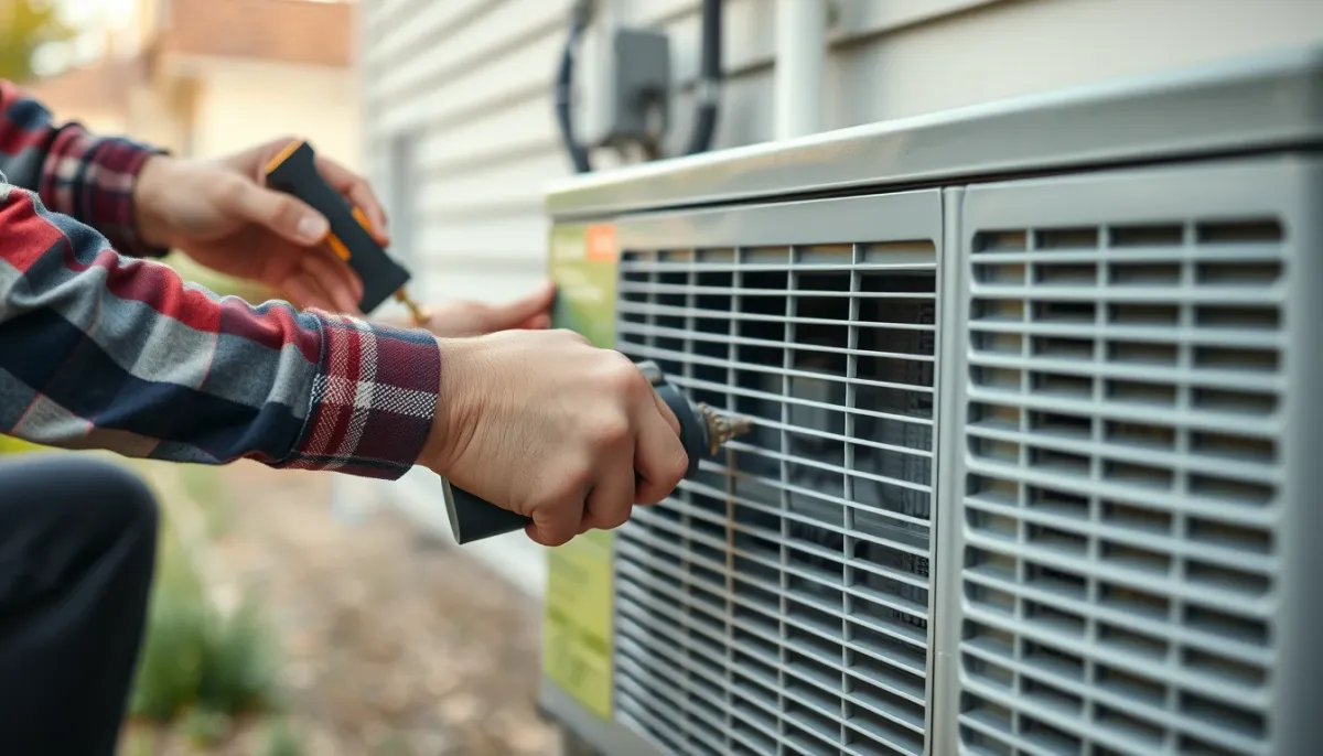 Technicien installant une pompe à chaleur Panasonic Aquarea à l'extérieur