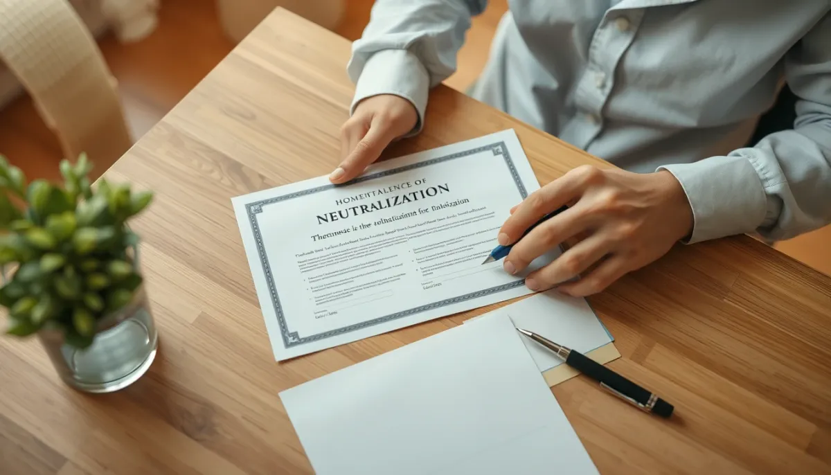 Propriétaire examinant le certificat de neutralisation et les documents relatifs aux aides