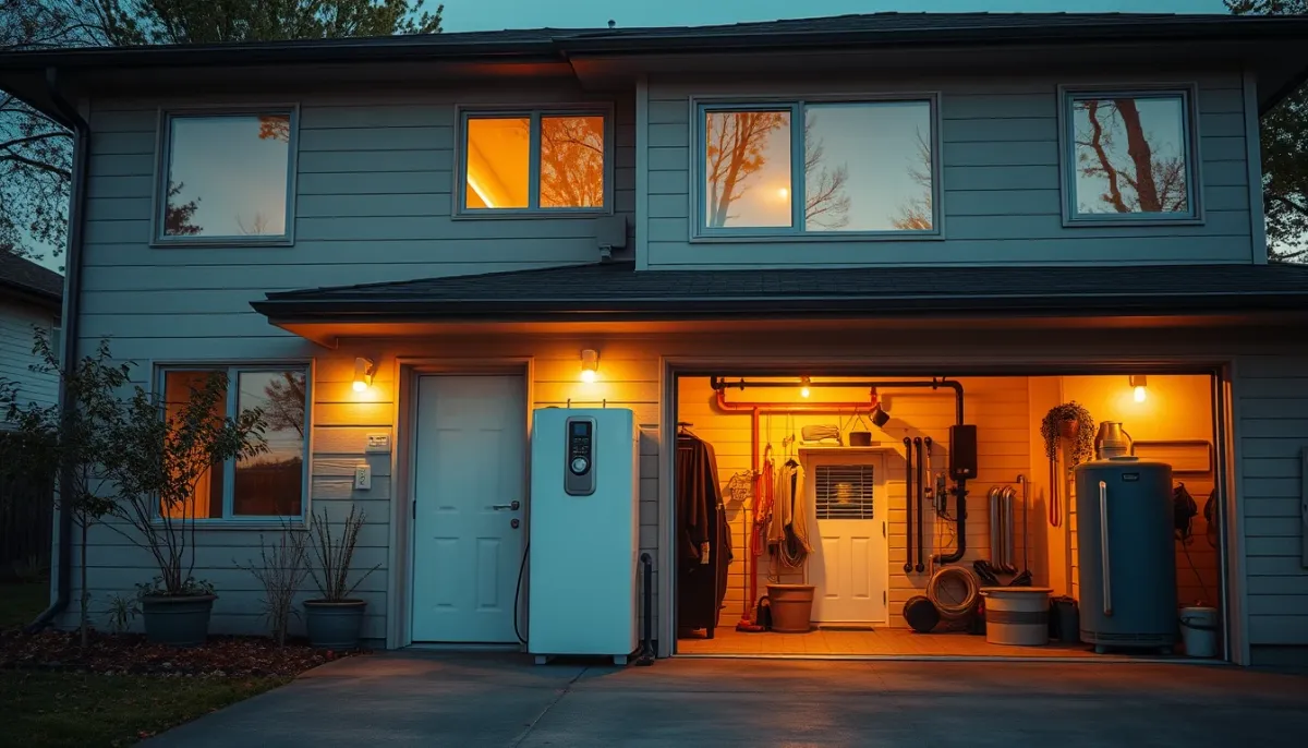 Maison moderne équipée d'un chauffe-eau thermodynamique dans son local technique