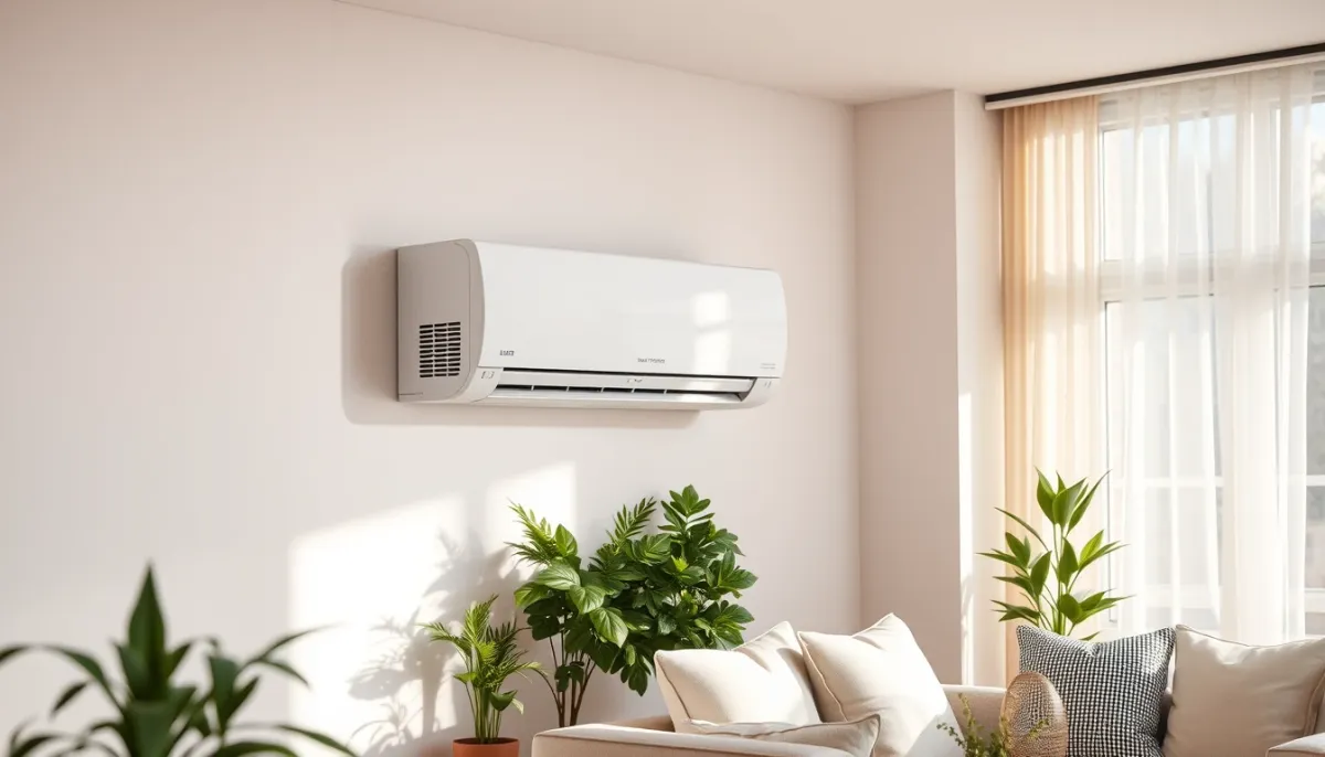 Unité intérieure murale d'une pompe à chaleur air/air multisplit dans un salon lumineux