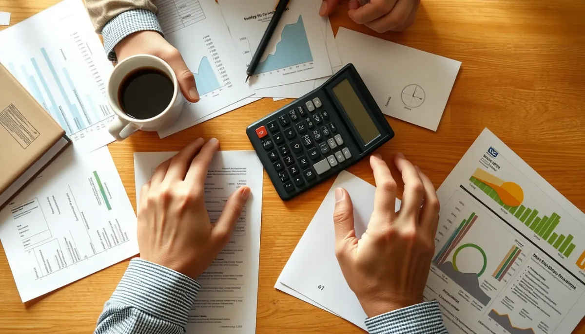 Personne consultant des factures d'énergie et calculant le reste à charge après aides