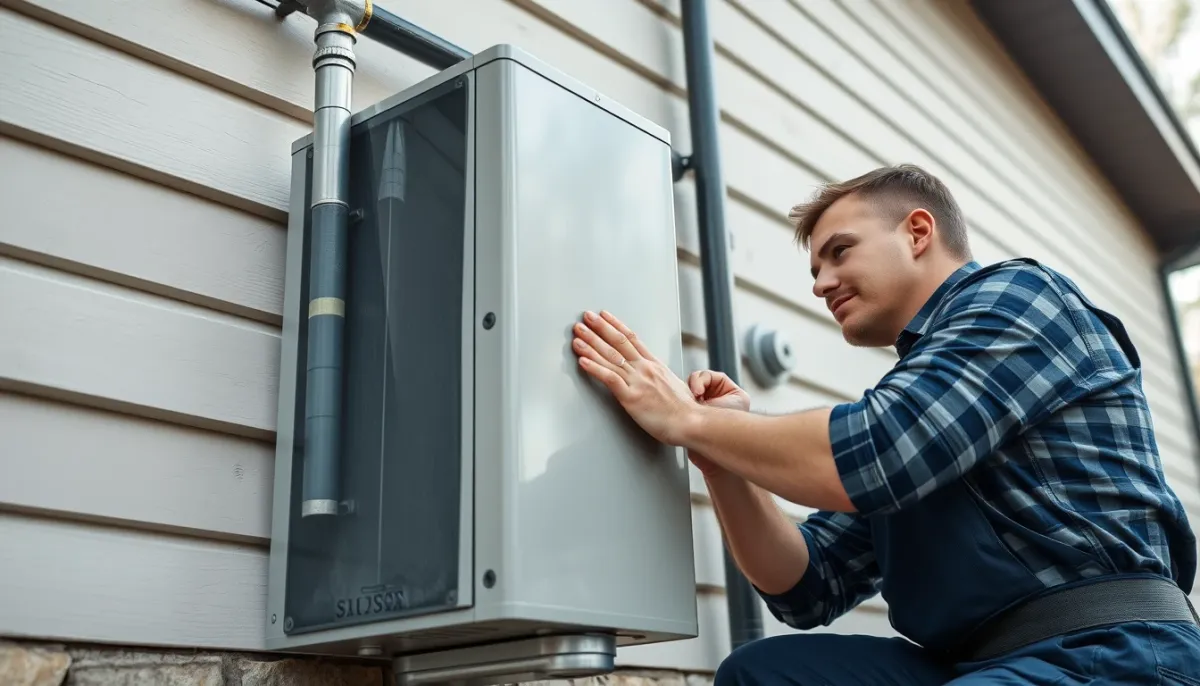 Installation d'une pompe à chaleur air/eau en extérieur par un chauffagiste