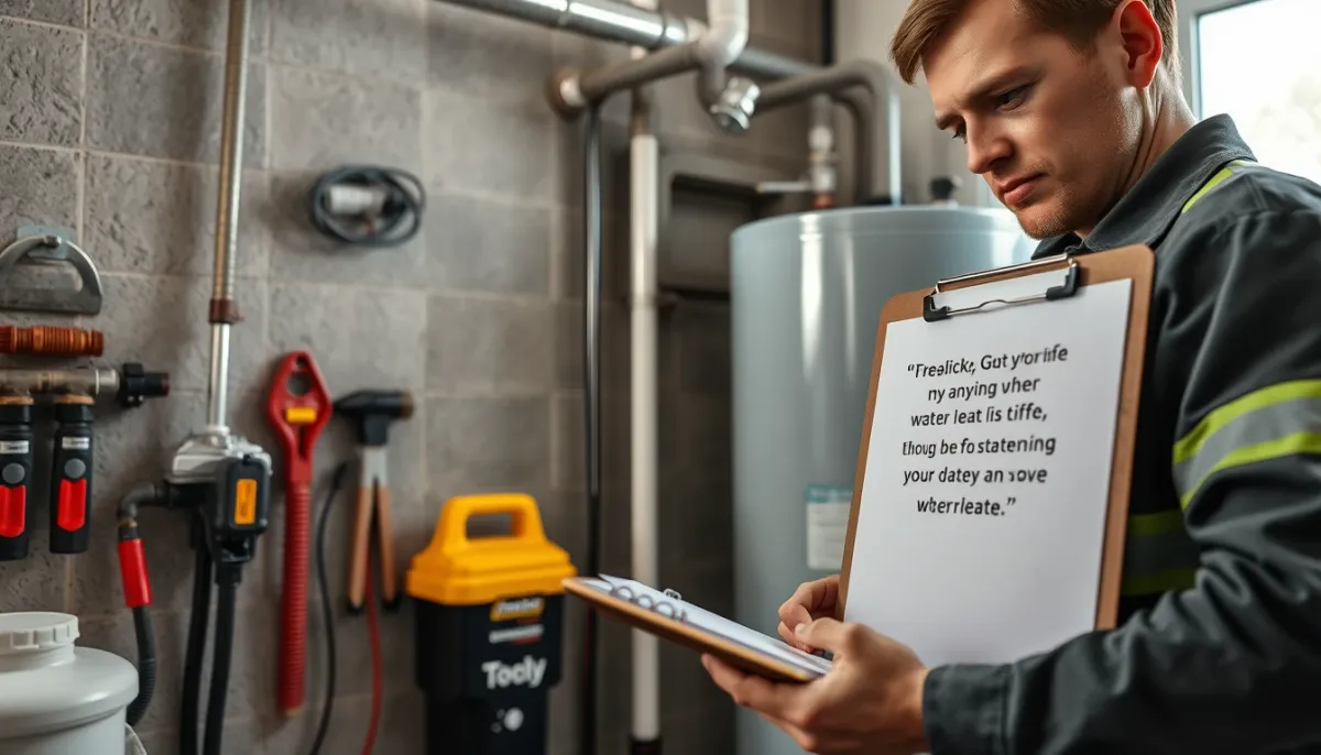 Espace de travail d'un plombier avec devis et outils pour l'installation d'un chauffe-eau dans le Bas-Rhin