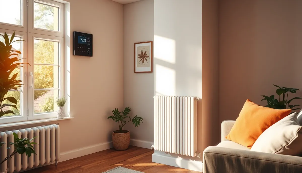 Intérieur confortable avec radiateur basse température et thermostat de pompe à chaleur